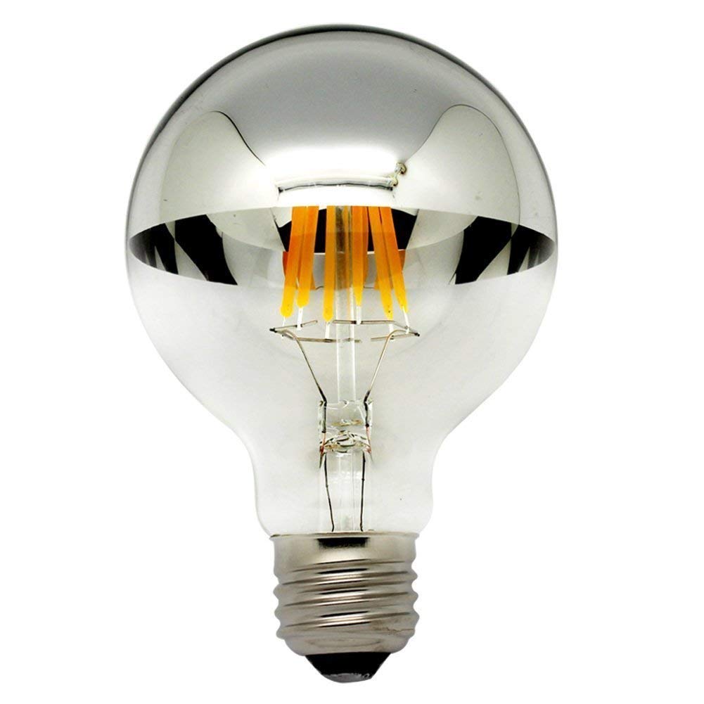 Half Chrome Light Bulb Dimmable LED Filament Vintage Bulb with Mirror 6W (60W Equivalent) G80/G25 E26 Medium Base Warm White 2700K