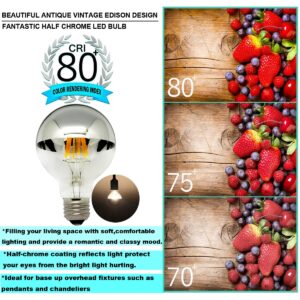 Half Chrome Light Bulb Dimmable LED Filament Vintage Bulb with Mirror 6W (60W Equivalent) G80/G25 E26 Medium Base Warm White 2700K