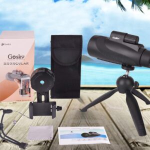 Gosky 12X50 High Power Prism Monocular Smartphone Holder and Handheld Tripod Kit- Waterproof/Fog-Proof/Shockproof Grip Scope -for Hiking,Hunting,Climbing,Birdwatching Watching Wildlife and Scenery