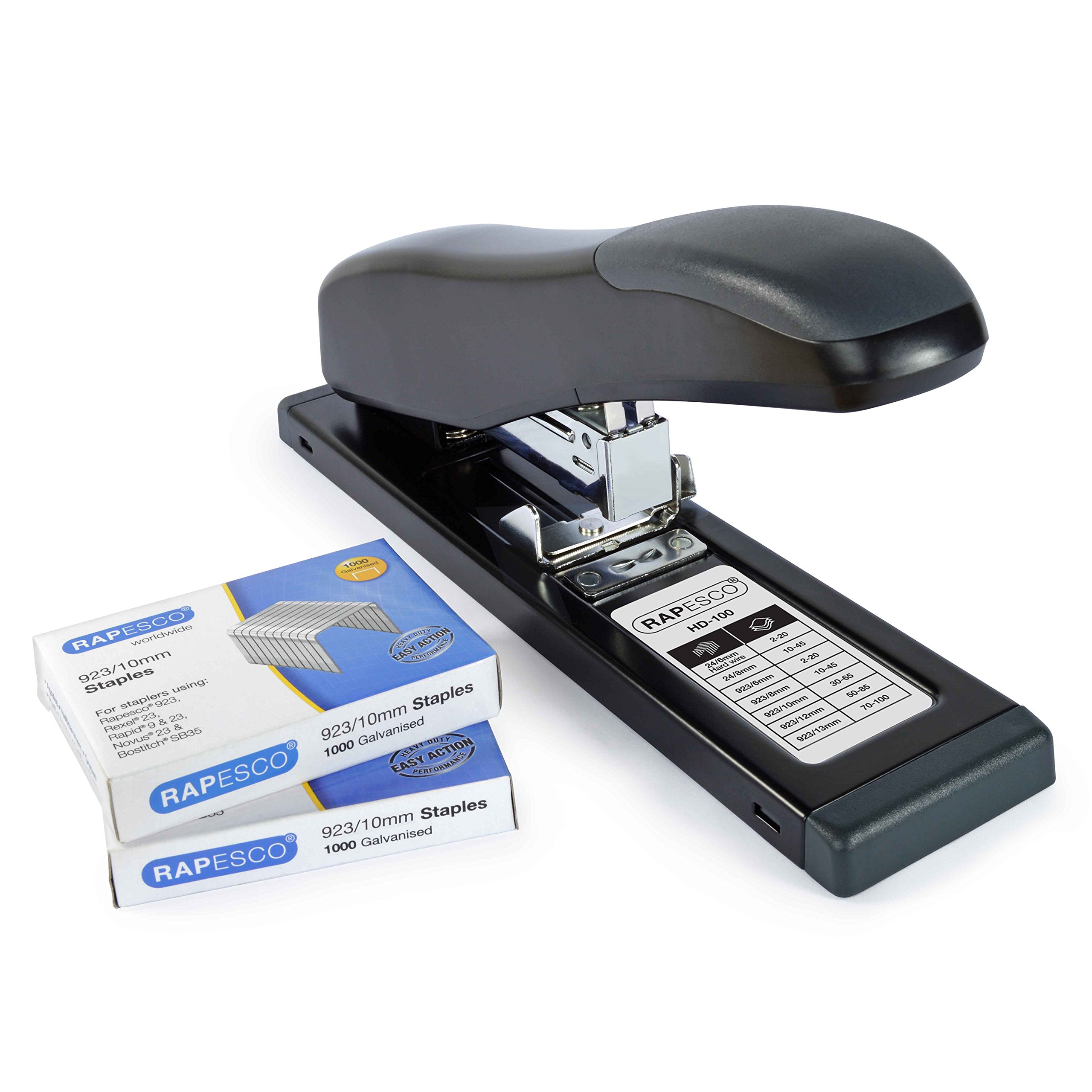 Rapesco HD-100 Stapler and 923/10mm Staple Set (1307), black with staples