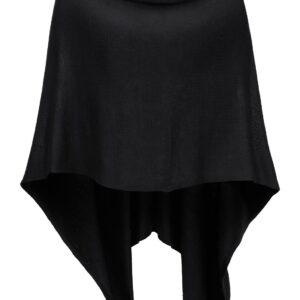 DJT Womens Solid Knit Short Asymmetric Wrap Poncho Topper Black