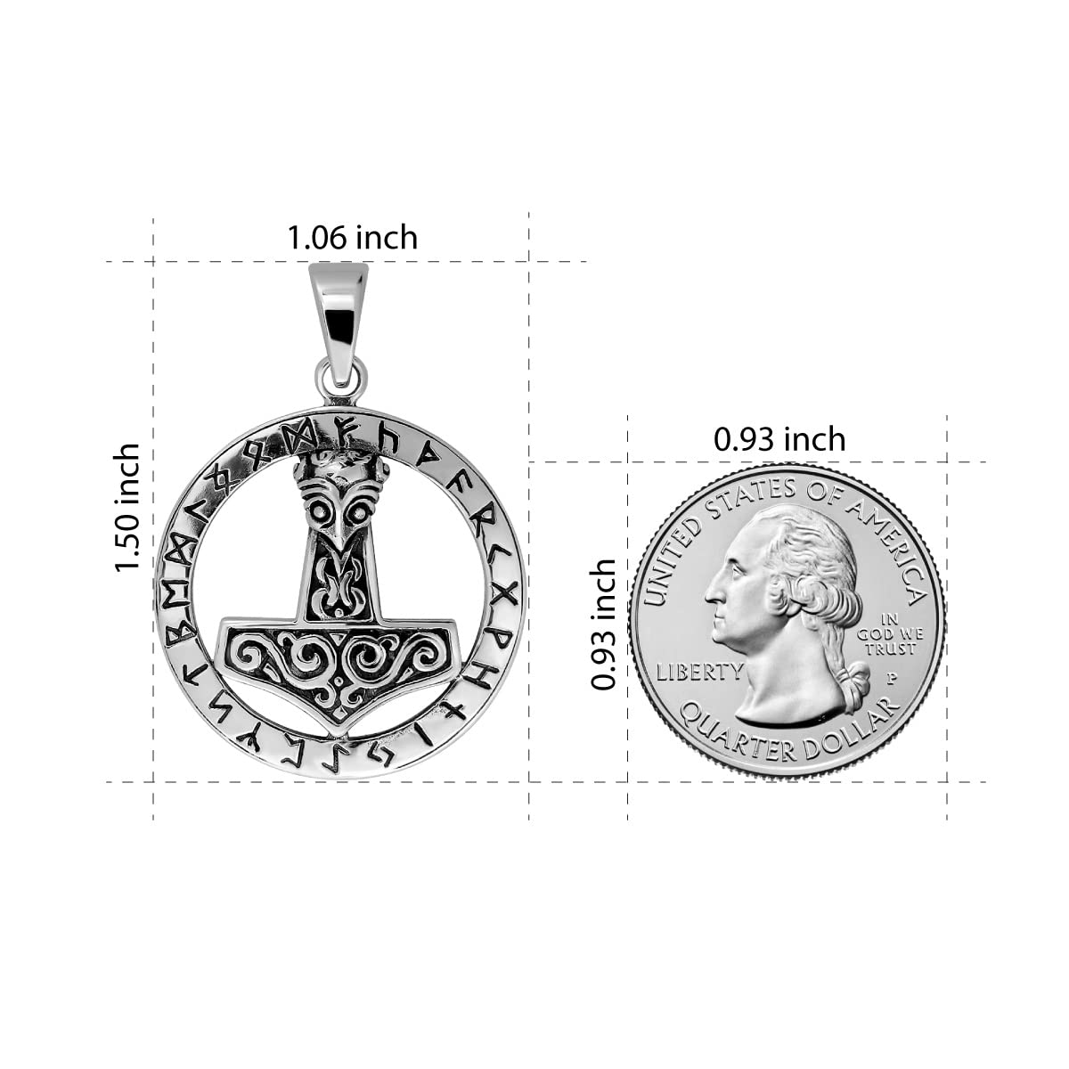 WithLoveSilver Sterling Silver Viking Amulet Norse Warrior Hammer of Thor Mjolnir Pendant