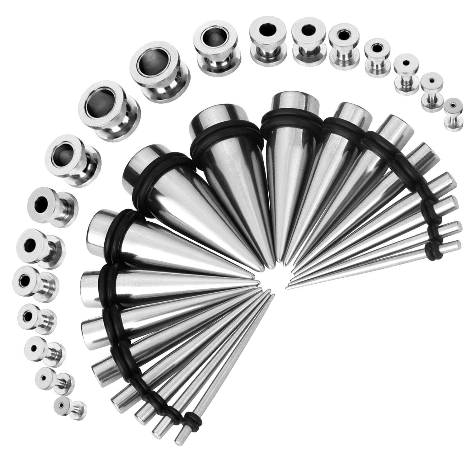 BodyJ4You 36PC Ear Stretching Kit - 14G-00G Beginner Gauges - Surgical Steel Tapers Screw Fit Tunnels Plugs - Stretchers Expanders Eyelets