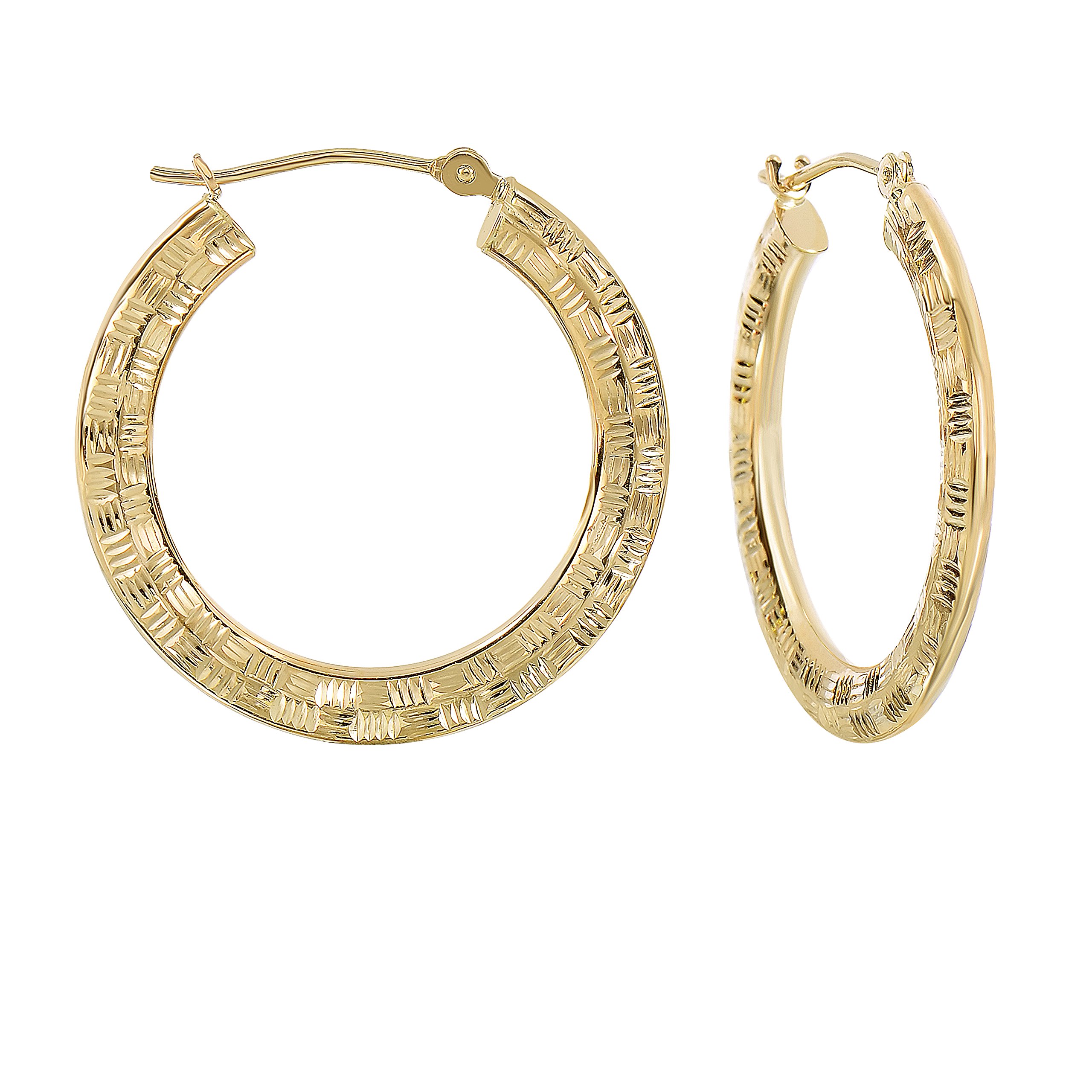 14k Yellow Gold Diamond-cut Round Flat Hoop Earrings (25mm (1 inch))…