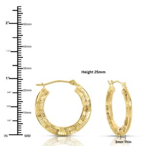 14k Yellow Gold Diamond-cut Round Flat Hoop Earrings (25mm (1 inch))…