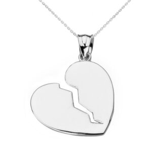 10k white gold broken heart pendant necklace, 22"