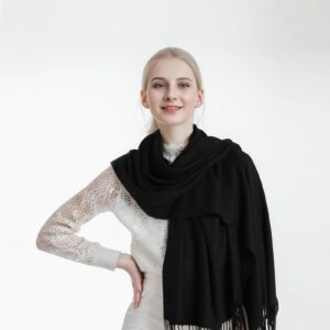 GEARONIC Soft Pashmina Scarf for Women Shawl Wrap Scarves Lady Women's Scarfs in Solid Colors- Black