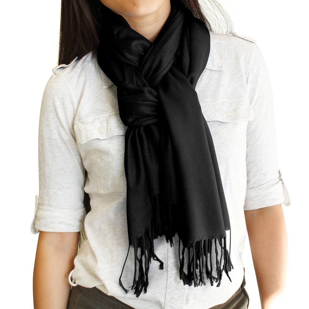 GEARONIC Soft Pashmina Scarf for Women Shawl Wrap Scarves Lady Women's Scarfs in Solid Colors- Black