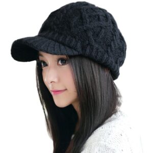 comhats winter newsboy hats for women with brim knit visor caps wool bill ladies bill beret silk warm black