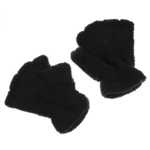 FakeFace Cute Cat Kitten Paw Fingerless Faux Fur Plush Gloves For Girls Women, Black, Small