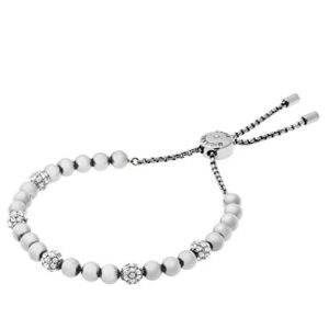 Michael Kors Stainless Steel and Pavé Crystal Beaded Bracelet for Women, Color: Silver (Model: MKJ5219040)