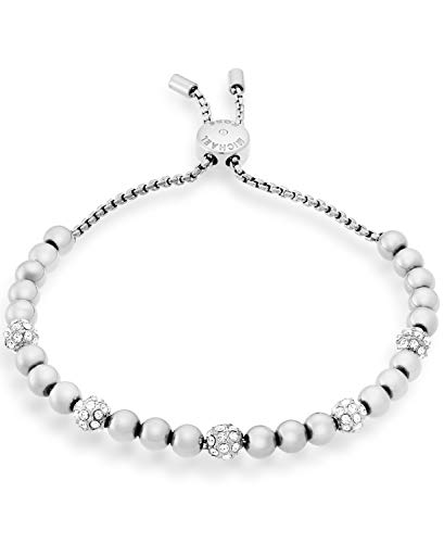 Michael Kors Stainless Steel and Pavé Crystal Beaded Bracelet for Women, Color: Silver (Model: MKJ5219040)