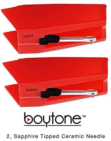 Boytone Pack of 2, Sapphire Tipped Ceramic Replacement Needle for Turntables,RED