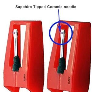 Boytone Pack of 2, Sapphire Tipped Ceramic Replacement Needle for Turntables,RED