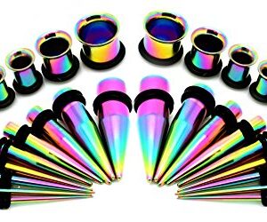 Titanium Anodized Steel Ear Stretching Taper and Tunnel Kit - 36 Piece Set 14G to 00G