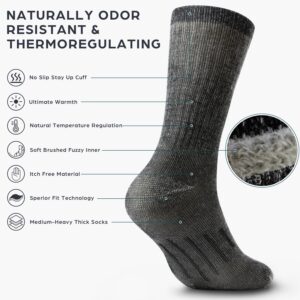 3 Pairs Thermal 80% Merino Wool Socks Hiking Crew, black, gray, brown, men’s shoe size 9-12, women’s 11-13