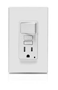 leviton gfci switch outlet combo, 15 amp, self test, tamper-resistant with led indicator light, saves space, gfsw1-w, white