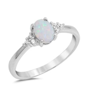 oxford diamond co oval lab created white opal & round cubic zirconia .925 sterling silver ring size 8