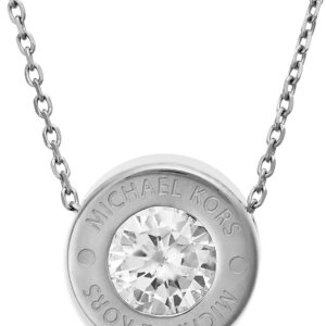 Michael Kors Stainless Steel and Pavé Crystal Pendant Necklace for Women, Color: Silver (Model: MKJ5341040)