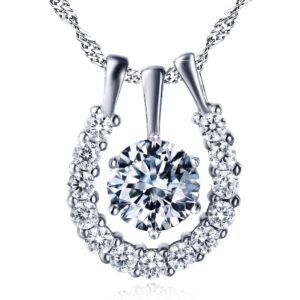 daochong elegant 925 sterling silver cubic zirconia horseshoe pendant necklace for women horse lover, 18 inch chain