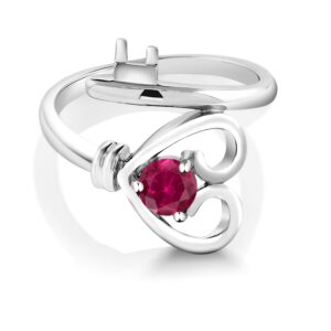 Gem Stone King 925 Sterling Silver Red Created Ruby Heart Key Ring (0.60 Cttw, Round 5MM, Available 5,6,7,8,9) (Size 5)