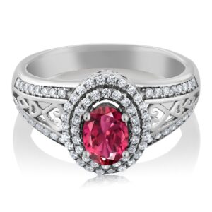 Gem Stone King 1.24 Cttw Pink Tourmaline Engagement Ring For Women In 925 Sterling Silver | Oval 6X4MM | Available In Size 5,6,7,8,9