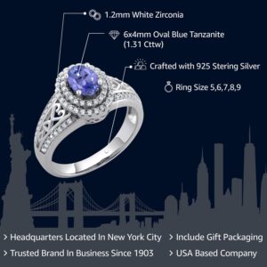 Gem Stone King 925 Sterling Silver Blue Tanzanite Engagement Ring For Women | 1.31 Cttw | Gemstone Birthstone | Available In Size 5,6,7,8,9