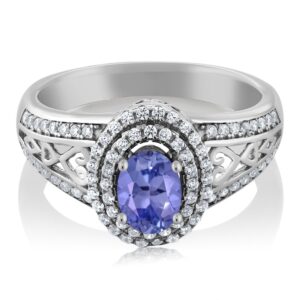 Gem Stone King 925 Sterling Silver Blue Tanzanite Engagement Ring For Women | 1.31 Cttw | Gemstone Birthstone | Available In Size 5,6,7,8,9