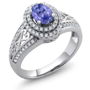 Gem Stone King 925 Sterling Silver Blue Tanzanite Engagement Ring For Women | 1.31 Cttw | Gemstone Birthstone | Available In Size 5,6,7,8,9