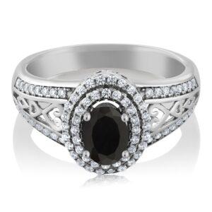 Gem Stone King 925 Sterling Silver Black Onyx Engagement Ring For Women (1.25 Cttw, Gemstone Birthstone, Available In Size 5, 6, 7, 8, 9)