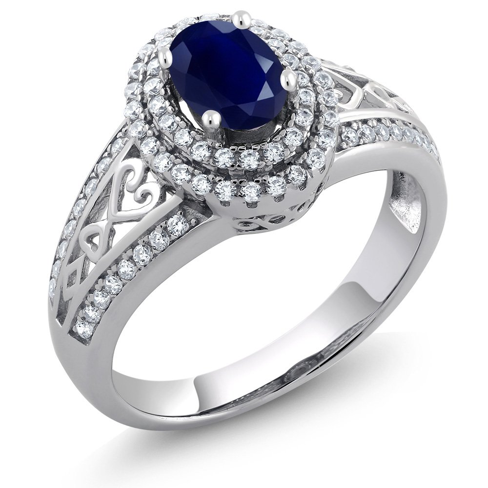 Gem Stone King 925 Sterling Silver Blue Sapphire Ring For Women (1.41 Cttw, Center Stone: 6X4MM, Gemstone Birthstone, Available In Size 5, 6, 7, 8, 9)