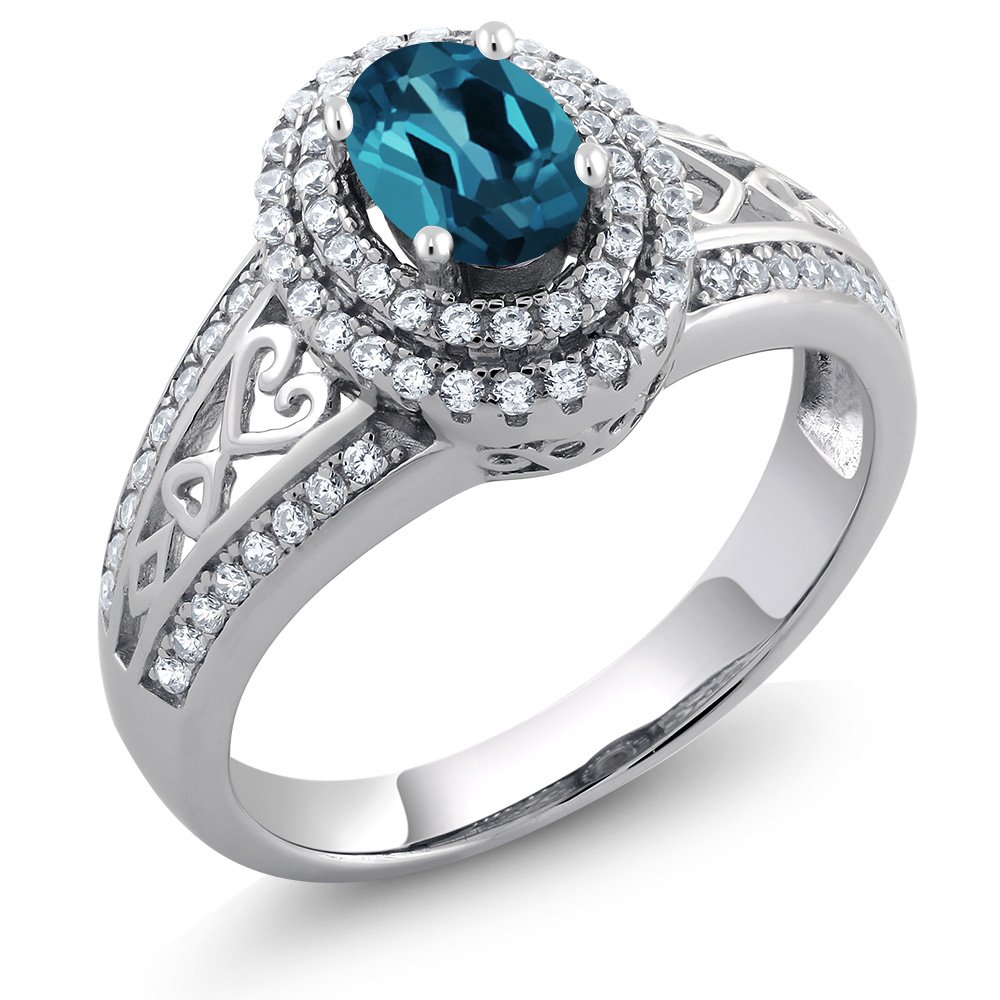 Gem Stone King 925 Sterling Silver London Blue Topaz Engagement Ring For Women (1.36 Cttw, Oval 6X4MM, Gemstone Birthstone, Available In Size 5, 6, 7, 8, 9)