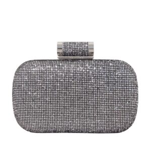 JNB Women's Sparkling Glitter Evening Box Clutch,Silver