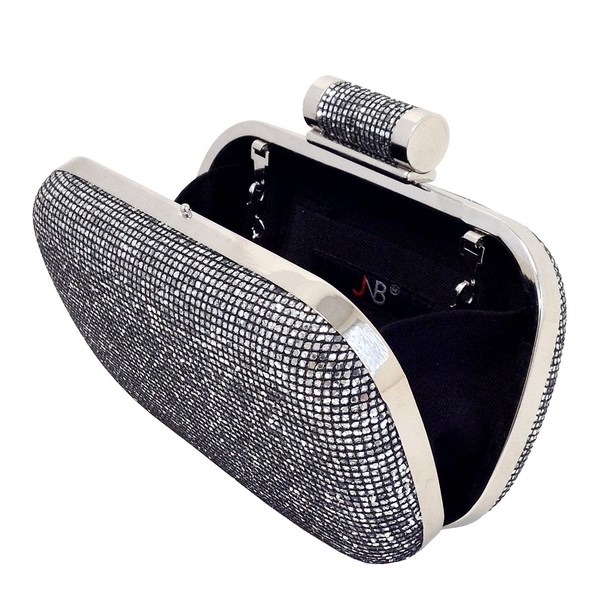 JNB Women's Sparkling Glitter Evening Box Clutch,Silver