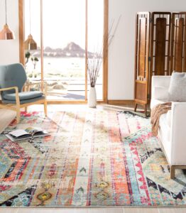 safavieh monaco collection area rug - 6'7" x 9'2", multi, boho chic tribal distressed design, non-shedding & easy care, ideal for high traffic areas in living room, bedroom (mnc222f)