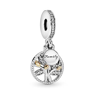 Pandora Jewelry Sparkling Family Tree Dangle Cubic Zirconia Charm in Sterling Silver and 14K Yellow Gold, No Box