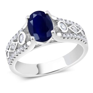 gem stone king 925 sterling silver blue sapphire engagement ring for women (2.35 cttw, oval 8x6mm, gemstone birthstone, available in size 5,6,7,8,9)