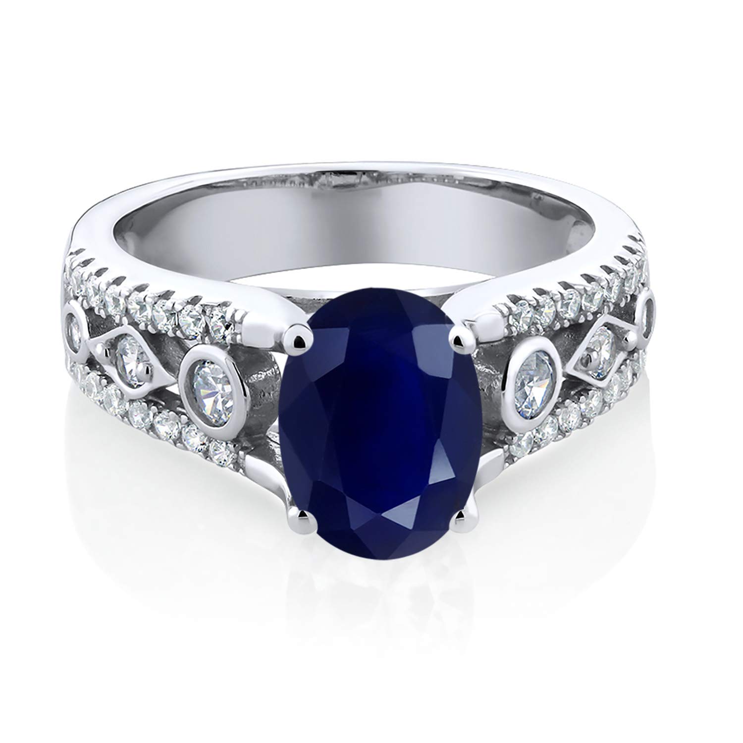 Gem Stone King 925 Sterling Silver Blue Sapphire Engagement Ring For Women (2.35 Cttw, Oval 8X6MM, Gemstone Birthstone, Available In Size 5,6,7,8,9)