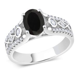 gem stone king 925 sterling silver black onyx engagement ring for women (1.81 cttw, gemstone birthstone, available in size 5, 6, 7, 8, 9)