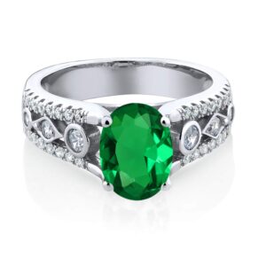 Gem Stone King 925 Sterling Silver Green Nano Emerald Engagement Ring For Women (1.56 Cttw, Available in size 5, 6, 7, 8, 9)