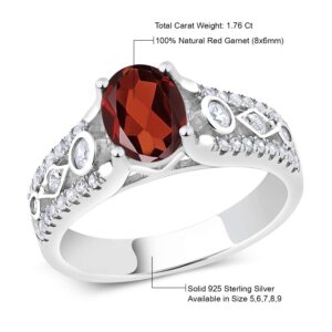 Gem Stone King 925 Sterling Silver Red Garnet Engagement Ring For Women (1.76 Cttw, Gemstone Birthstone, Available In Size 5, 6, 7, 8, 9)