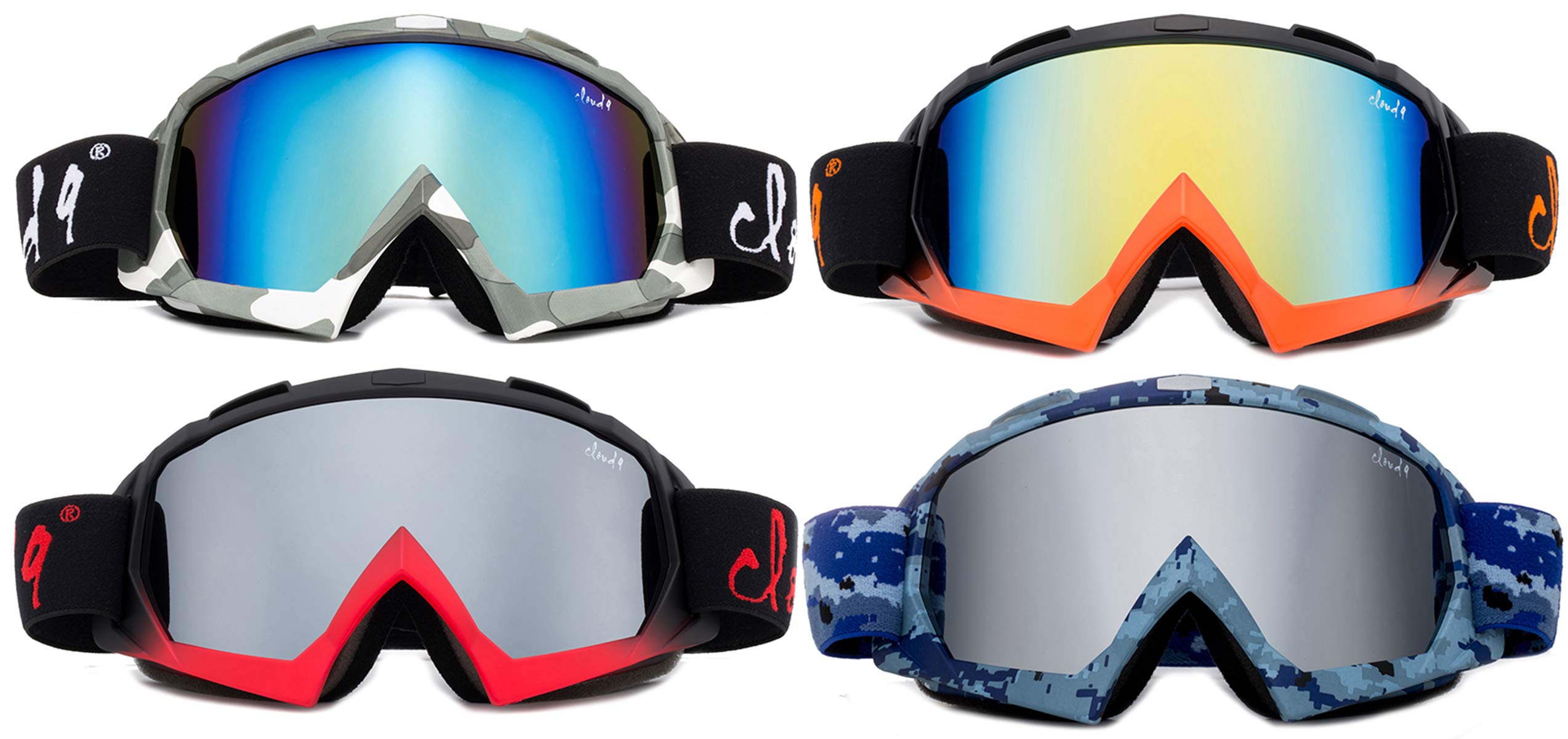 Cloud 9 - Professional Snow Ski Goggles Gorilla Adult Camoflash Anti-Fog Dual Lens UV400 Protection Triple Layered Face Foam Snowboarding Ski Goggles in Camoflash (1 Pair Only, Choose Your Color)