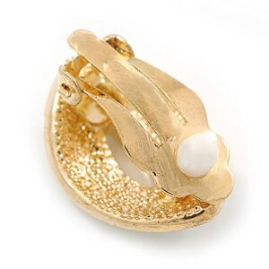 White Enamel Clear Crystal Oval Clip On Earrings In Gold Plaiting - 23mm L