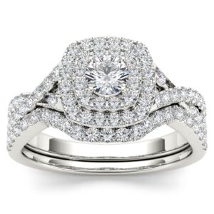 de couer 10k white gold 7/8ct tdw diamond double halo engagement ring set (h-i, i2) (7)