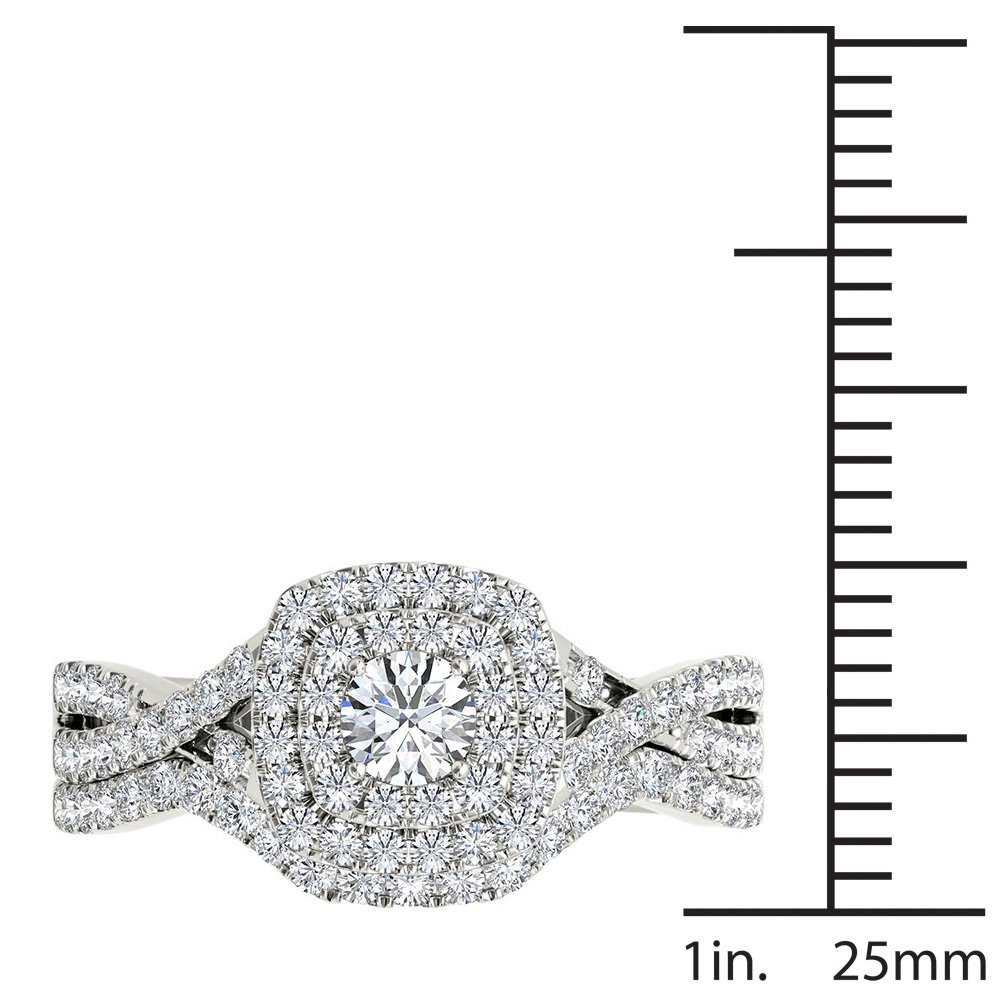 De Couer 10k White Gold 7/8ct TDW Diamond Double Halo Engagement Ring Set (H-I, I2) (7)