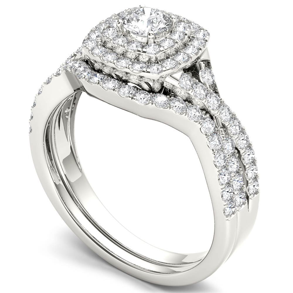 De Couer 10k White Gold 7/8ct TDW Diamond Double Halo Engagement Ring Set (H-I, I2) (7)