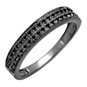 Dazzlingrock Collection 0.35 Cttw Round Black Diamond Double Line Anniversary Wedding Black Rhodium Ring for Ladies in 10K White Gold, Size 8.5