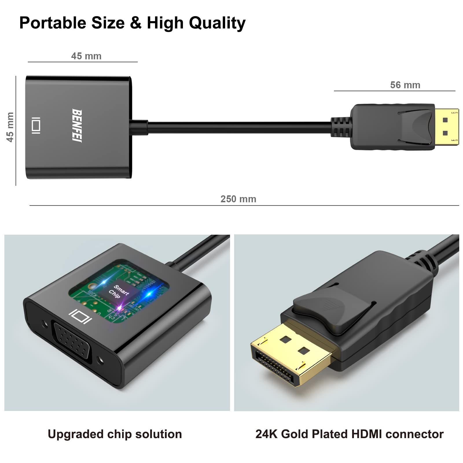 BENFEI DisplayPort to VGA,Gold-Plated Uni-directional DP Computer to VGA Screen Adapter 1080P (Male to Female) Compatible for Lenovo, Dell, HP, ASUS