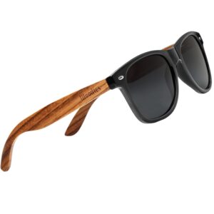 woodies zebra wood classic black sunglasses for men and women | dark polarized lenses | 100% uva/uvb protection