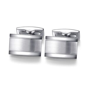 HONEY BEAR Rectangle Cufflinks for Mens Steel Business Wedding Gift Silver